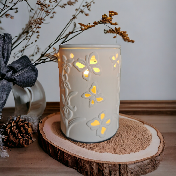 15cm Ceramic Electric Oil Burner White butterfly Pattern b02534