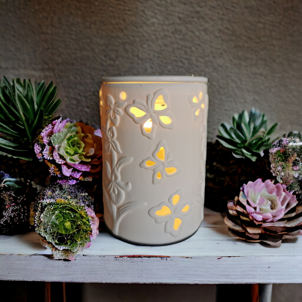 15cm Ceramic Electric Oil Burner White butterfly Pattern b02534