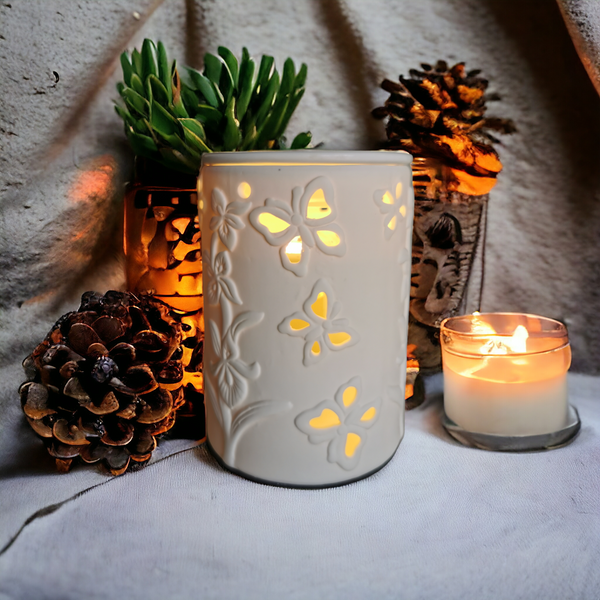 15cm Ceramic Electric Oil Burner White butterfly Pattern b02534