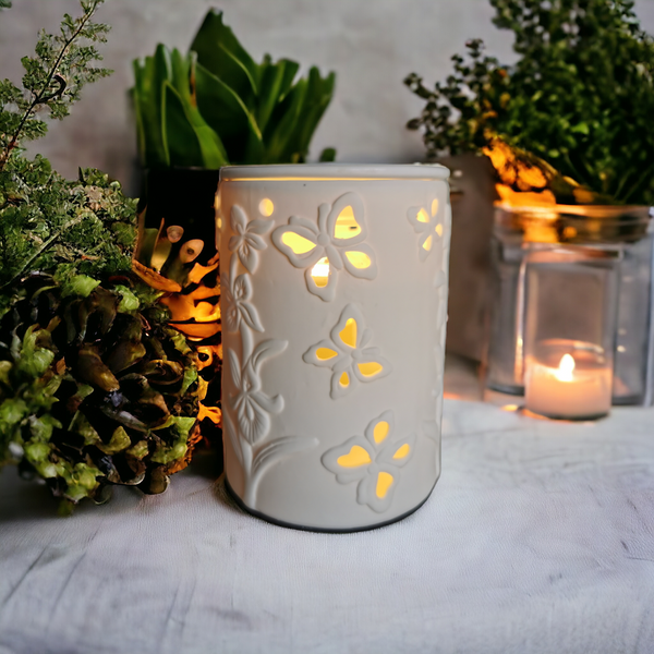 15cm Ceramic Electric Oil Burner White butterfly Pattern b02534
