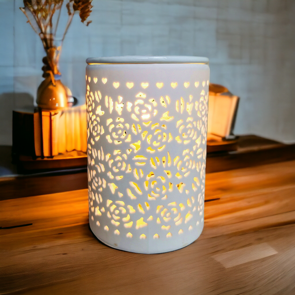 15x10 Ceramic Electric Oil Burner-White Rose b02535