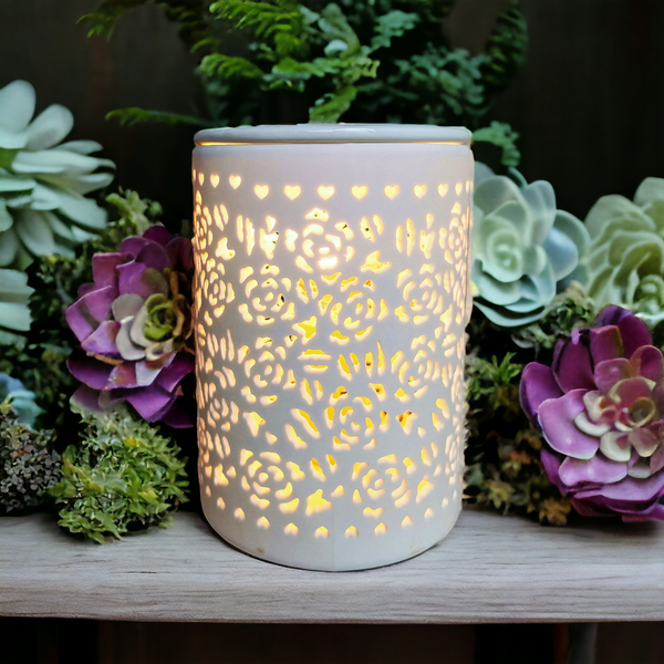 15x10 Ceramic Electric Oil Burner-White Rose b02535
