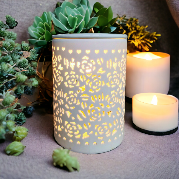 15x10 Ceramic Electric Oil Burner-White Rose b02535