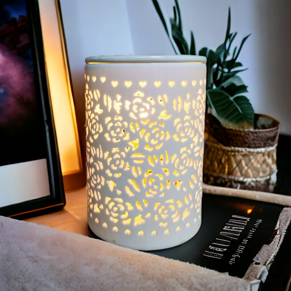 15x10 Ceramic Electric Oil Burner-White Rose b02535
