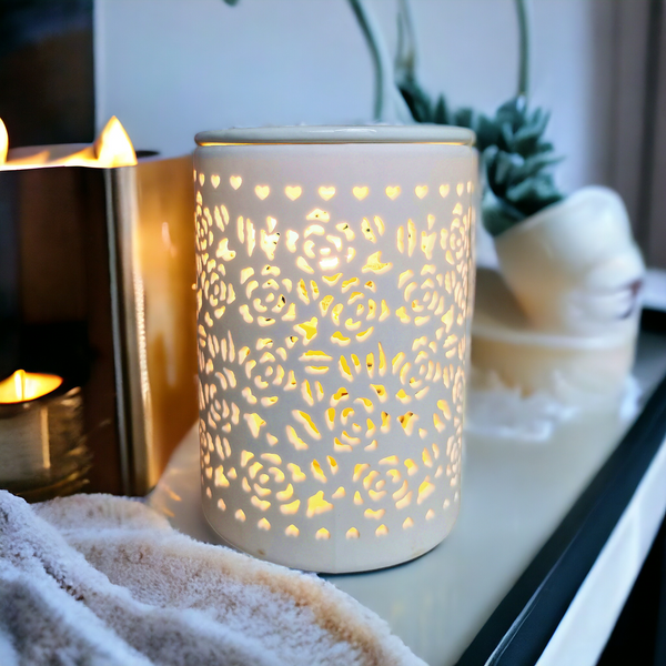 15x10 Ceramic Electric Oil Burner-White Rose b02535