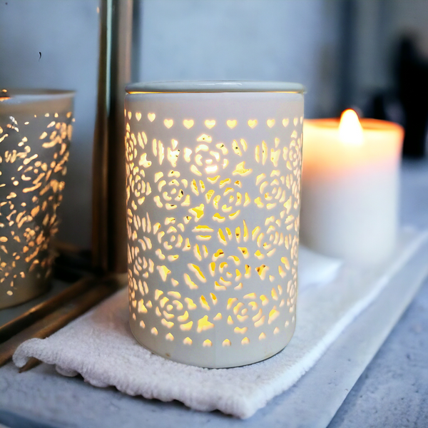 15x10 Ceramic Electric Oil Burner-White Rose b02535