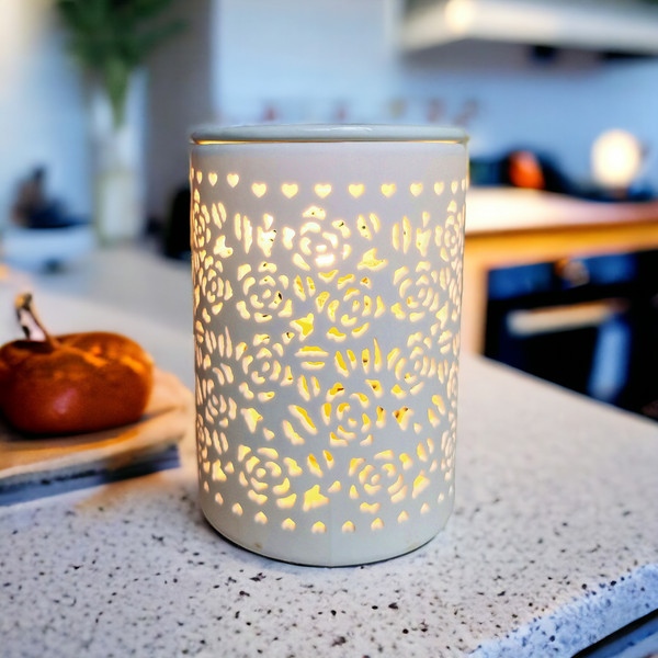 15x10 Ceramic Electric Oil Burner-White Rose b02535