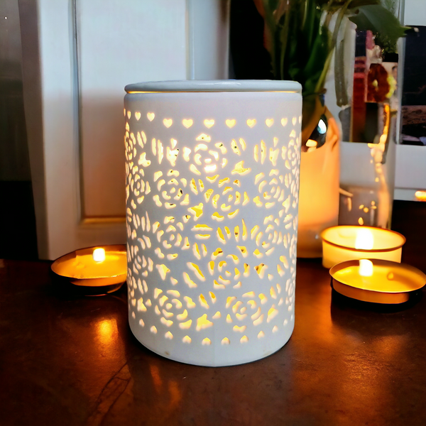15x10 Ceramic Electric Oil Burner-White Rose b02535