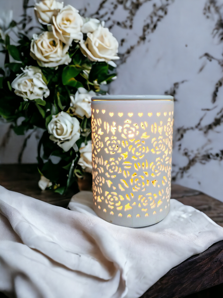 15x10 Ceramic Electric Oil Burner-White Rose b02535