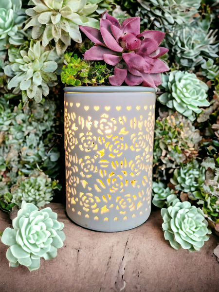 15x10 Ceramic Electric Oil Burner-White Rose b02535