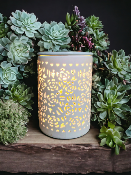 15x10 Ceramic Electric Oil Burner-White Rose b02535