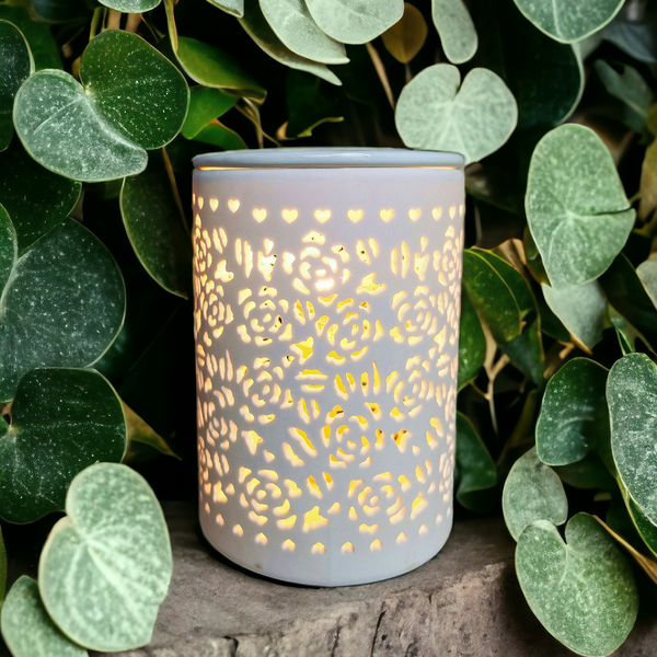 15x10 Ceramic Electric Oil Burner-White Rose b02535