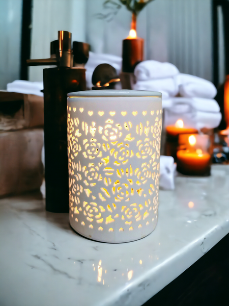 15x10 Ceramic Electric Oil Burner-White Rose b02535