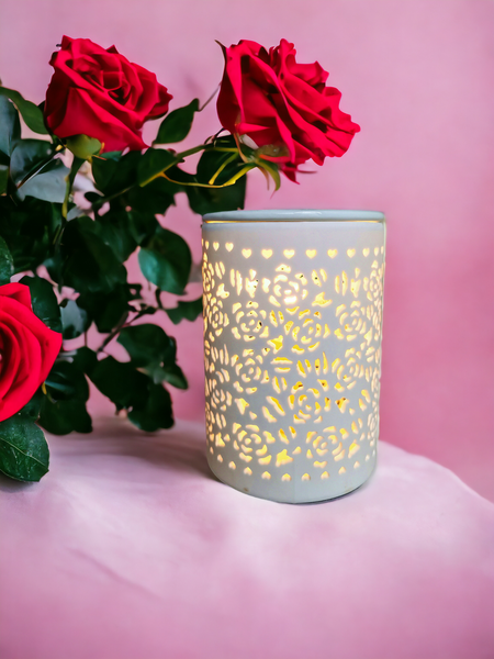 15x10 Ceramic Electric Oil Burner-White Rose b02535
