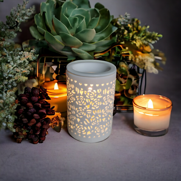 15x10 Ceramic Electric Oil Burner-White Rose b02535