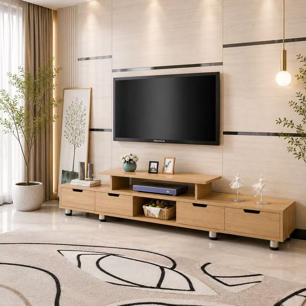 160 - 230cm Adjustable Large TV Stand Entertainment Unit Cabinet Glasse Top Cover (Flat pack in two Boxes)