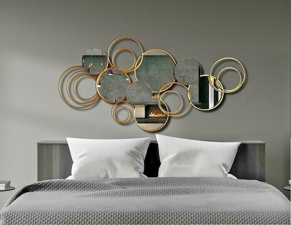 137cm Metal Wall Art with Mirrors in Gold Hanging Sculpture Home Decor HW02936