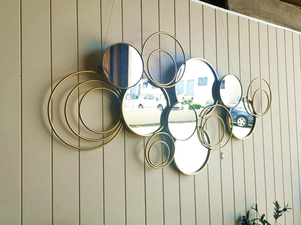 137cm Metal Wall Art with Mirrors in Gold Hanging Sculpture Home Decor HW02936