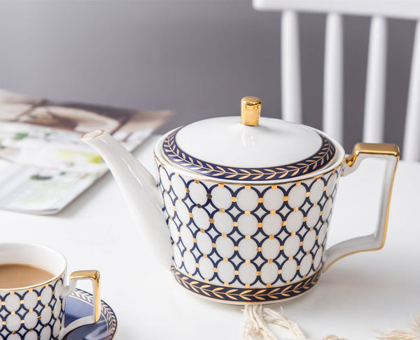 New Design Retro Blue Rings Bone China Tea & Coffee Set