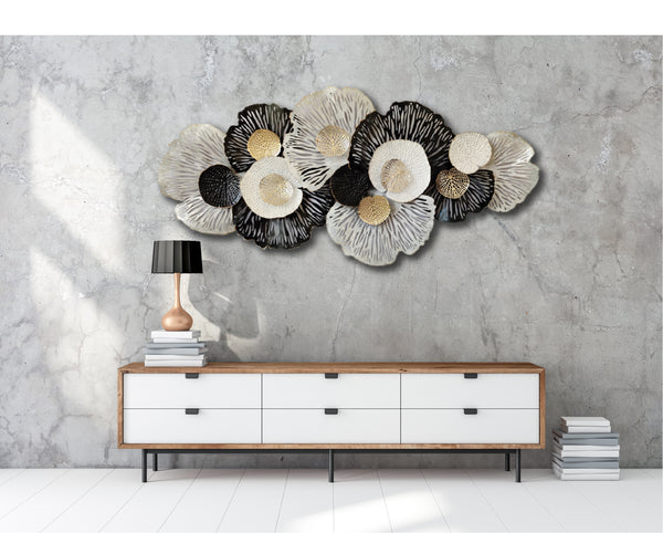 Giant 185cm Metal Wall Art Wall Decor Flowers BK/WHT/GD HW02894