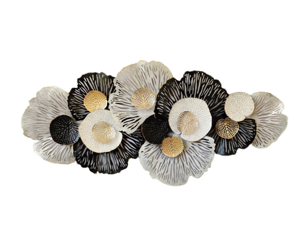 Giant 185cm Metal Wall Art Wall Decor Flowers BK/WHT/GD HW02894