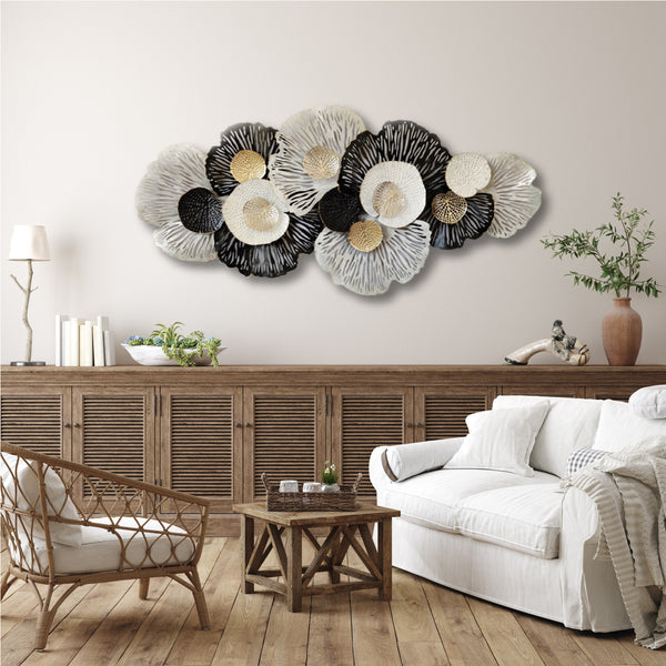 Giant 185cm Metal Wall Art Wall Decor Flowers BK/WHT/GD HW02894