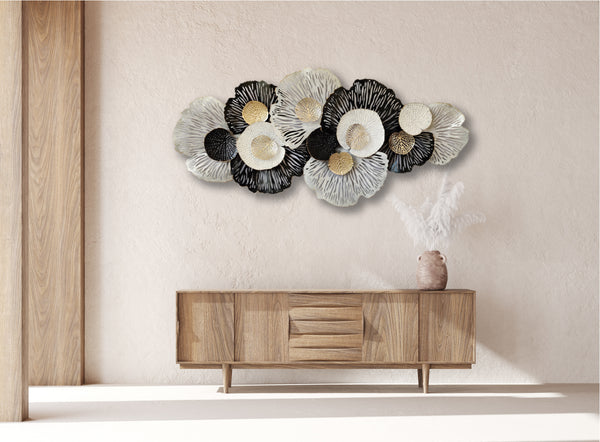 Giant 185cm Metal Wall Art Wall Decor Flowers BK/WHT/GD HW02894