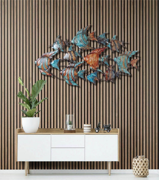 135cm Metal Wall Art - School Fish Rustic HW02903