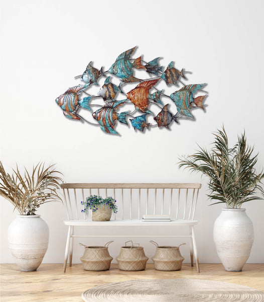135cm Metal Wall Art - School Fish Rustic HW02903