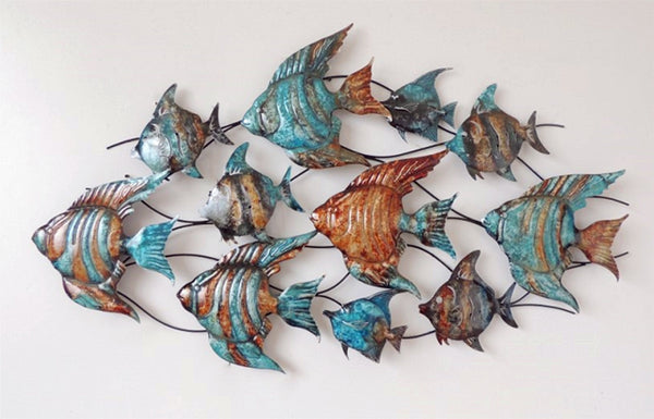 135cm Metal Wall Art - School Fish Rustic HW02903