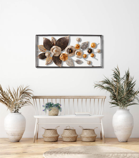 120cm Metal Wall Art - Hanging Flowers with Frames HW02905