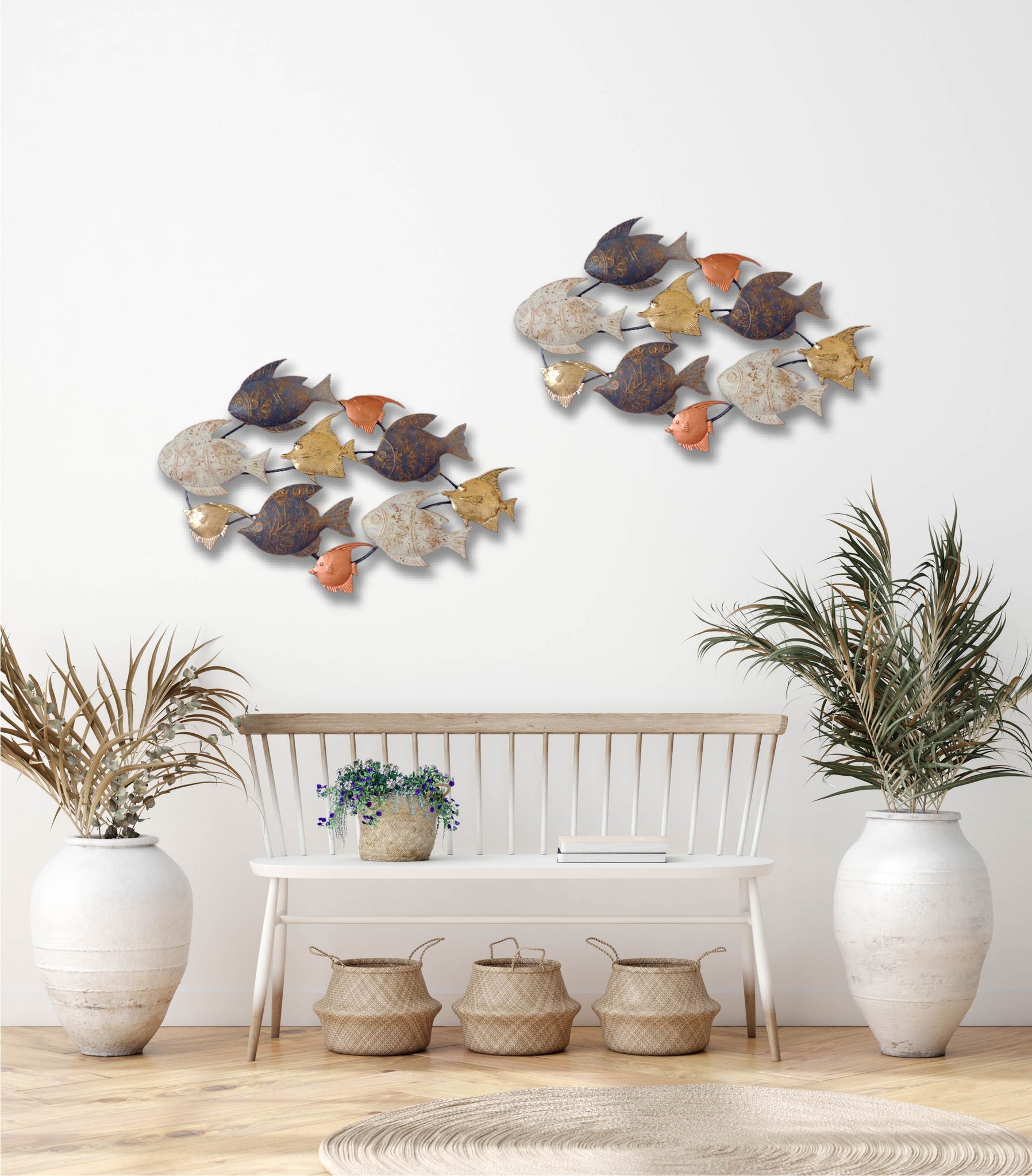 65cm Metal Wall Decor 65cm School of 10 Fish HW02906