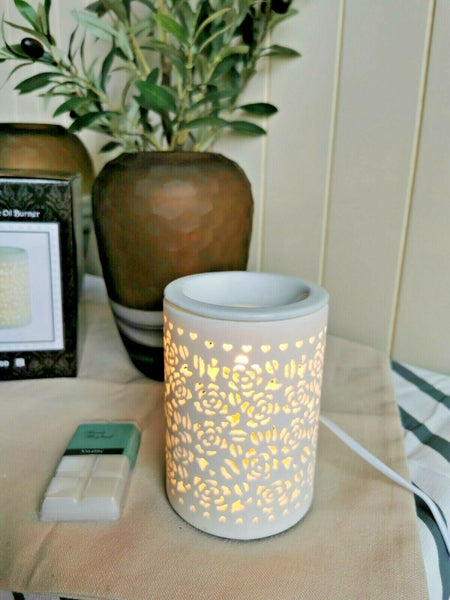 15x10 Ceramic Electric Oil Burner-White Rose b02535