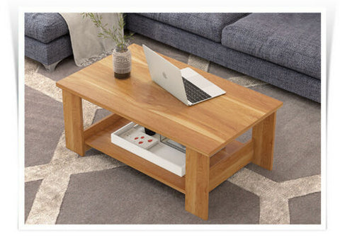 Wooden Coffee Table Double Shelf Home Office Furniture White/Pine (Flat Pack)