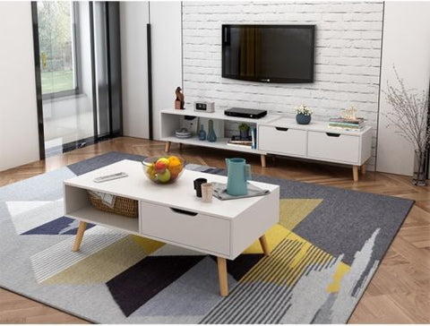 130 - 178 cm Adjustable TV Stand Entertainment Unit Cabinet and Coffee Table (Flat Pack)