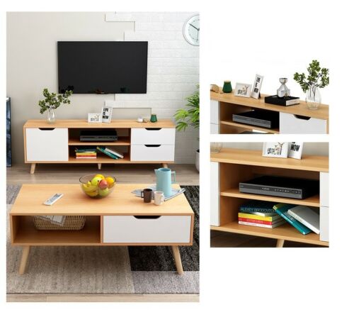 120cm Pine TV Stand Entertainment Unit Cabinet Storage Drawer and Coffee Table (Flat Pack)_