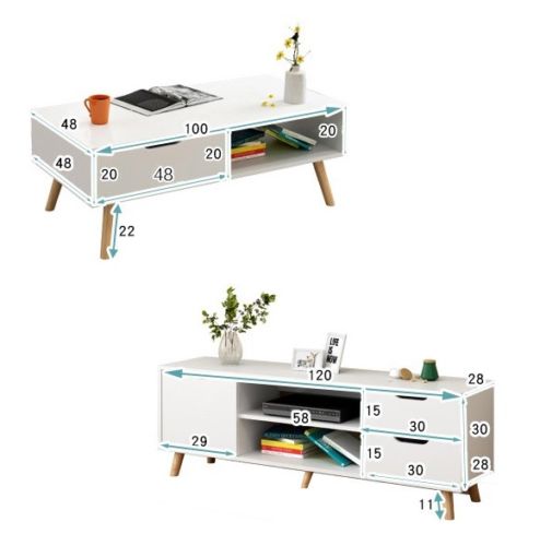 120cm Pine TV Stand Entertainment Unit Cabinet Storage Drawer and Coffee Table (Flat Pack)_