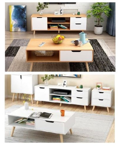 120cm Pine TV Stand Entertainment Unit Cabinet Storage Drawer and Coffee Table (Flat Pack)_